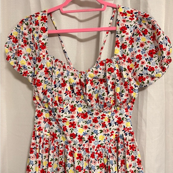 ASOS DESIGN milkmaid ruched bust midi dress with open tie back in floral print - Picture 4 of 8